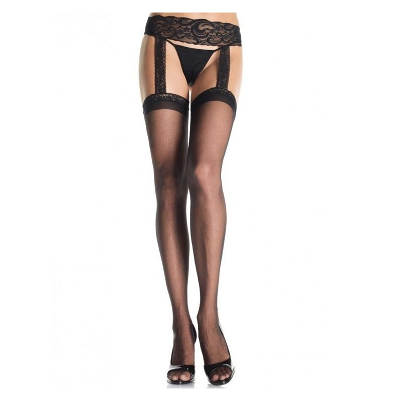 Outlet - Meias Pretas Com Cinta-liga De Renda Outlet - Meias Pretas Com Cinta-liga De Renda