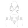 Vierdelige Set Beha, Jarretelgordel, String en Polsboeien One Size - Wit