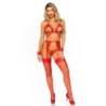 Ensemble Quatre Pièces Soutien-gorge, Jarretière, String Et Menottes Taille Unique - Rouge