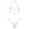 Tweedelige Set Beha en String met Vlinders en Parel Details One Size - Wit