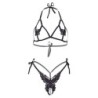 Tweedelige Set Beha en String met Vlinders en Parel - One Size - Zwart