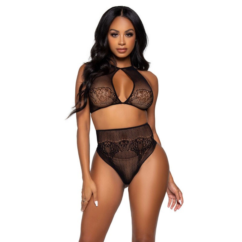 Two-Piece Halter Neck Crop Top and Thong Set - One Size