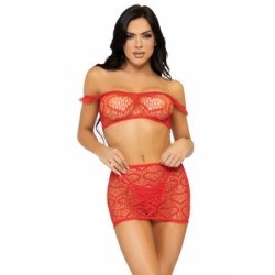 Ensemble Trois Pièces Top, Mini Jupe et String Taille Unique - Rouge
