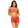 Ensemble Trois Pièces Top, Mini Jupe et String Taille Unique - Rouge