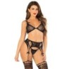 Beha + String + Zwarte Netkousen One Size