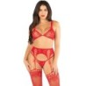 Soutien-gorge + String + Bas Résille Rouge Taille Unique