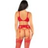 Sujetador + Tanga + Medias De Rejilla Rojo Talla Única