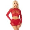 Top + Netzrock mit Glitzer Rot
