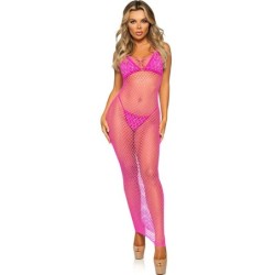 Langes Netzkleid Fuchsia Einheitsgröße