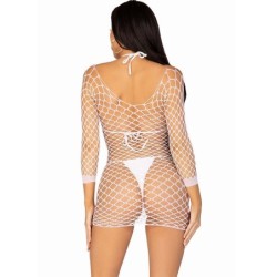Netzkleid Langarm Weiß Einheitsgröße