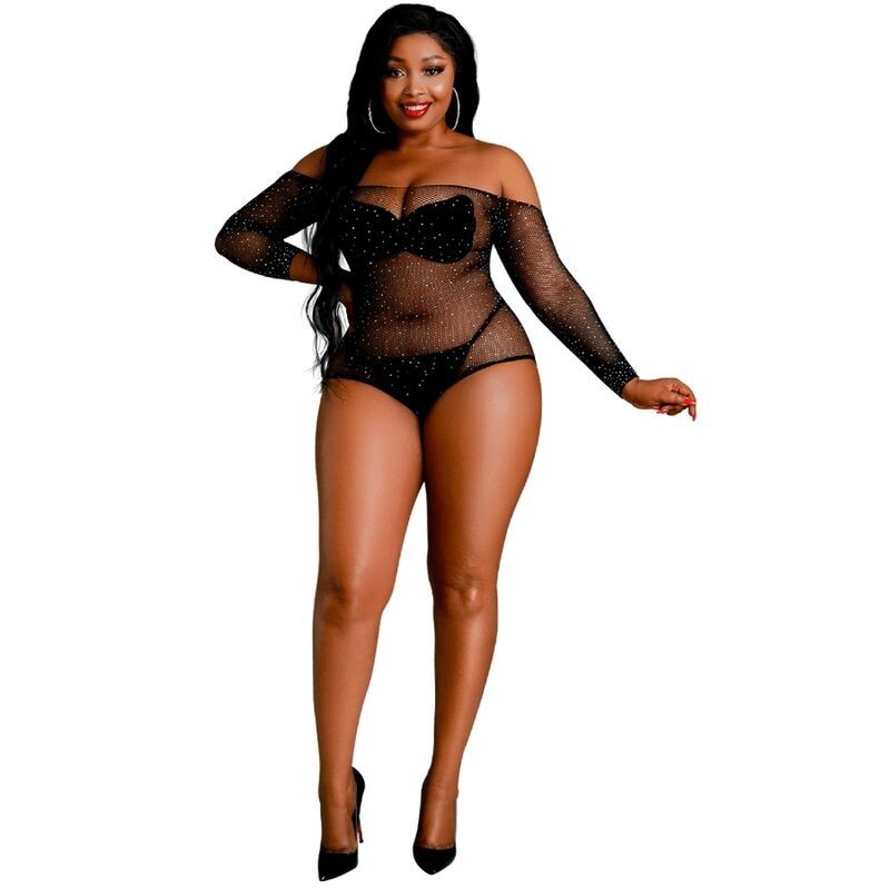 Modell 9 Kroppsstrumpa Långärmad Svart Glänsande One Size / Plus Size