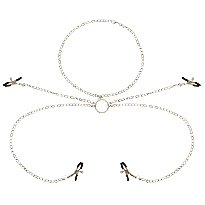 4 Nippelklemmen mit Halsband aus Ketten