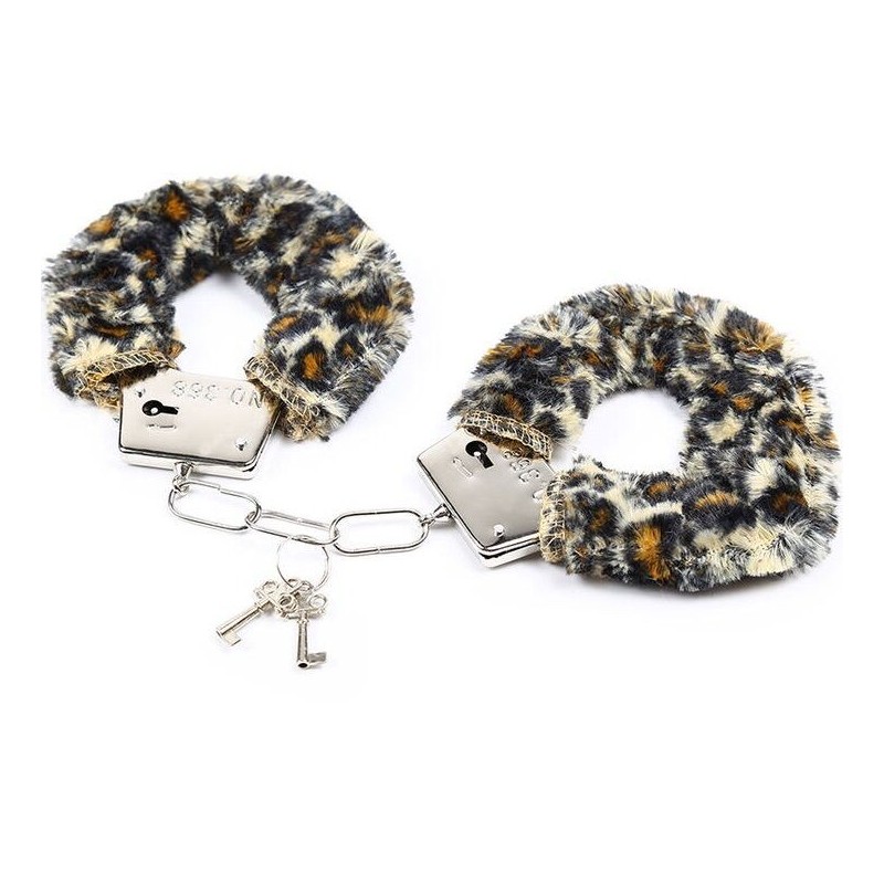 Metall Handschellen mit Tigerfell