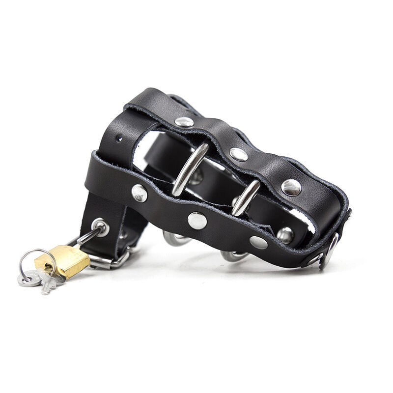 Fodero in pelle con anelli metallici e lucchetto