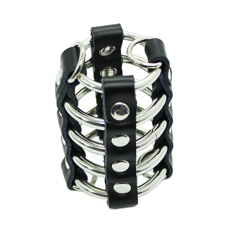 Cage Pénienne Avec Anneaux Métalliques Et Sangles En Cuir