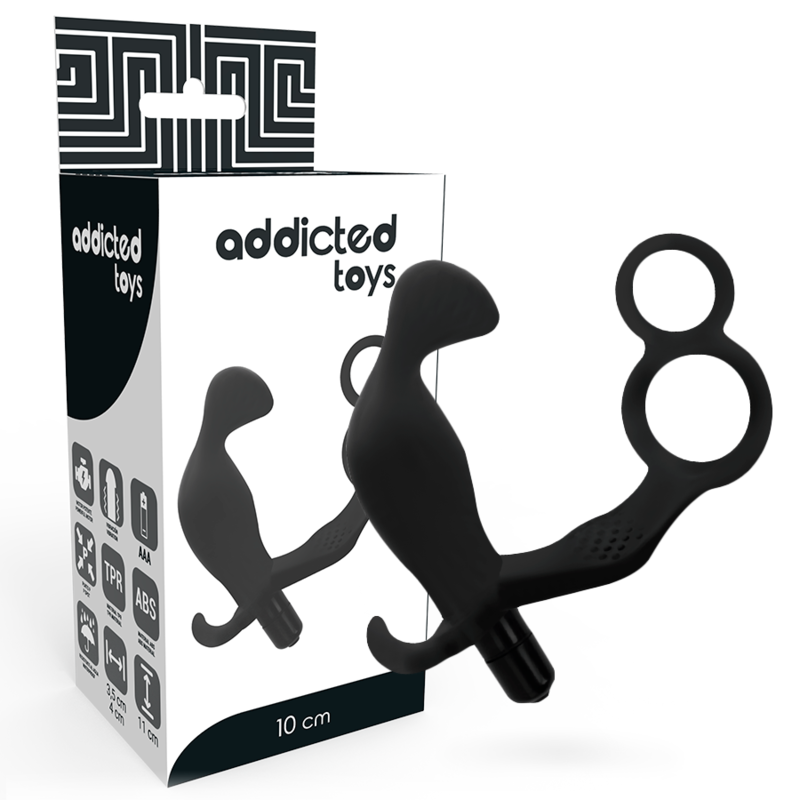 Plug Anal com Anel Duplo Pénis e Testículos Preto