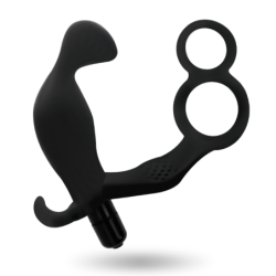 Analplug mit Doppel-Penis- und Hodensack-Ring Schwarz