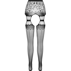 S027 Punčochy s podvazkovým pásem černé Jedna Velikost