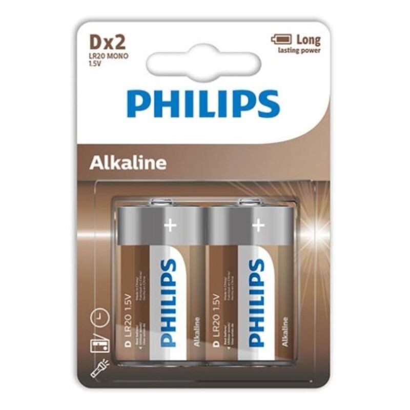 Philips - Alkaline D LR20 Baterijos Lizdinė Plokštelė*2