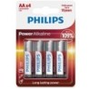 Philips - Power Alkaline AA LR6 Baterijos Lizdinė Plokštelė*4