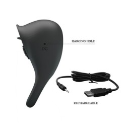 Vibrating Cock Ring With Tongue - Black