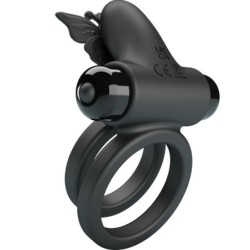 Anel Vibratório Duplo Com Estimulador Preto
