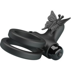 Anel Vibratório Duplo Com Estimulador Preto