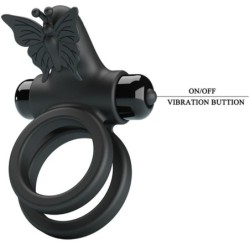 Anel Vibratório Duplo Com Estimulador Preto