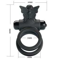 Anel Vibratório Duplo Com Estimulador Preto