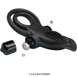 Inel Vibrator Dublu + Stimulator Clitoris 10 Vibrații Negru