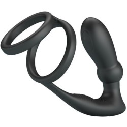 Emoni Penilný krúžok + Análna zástrčka 12 Vibrácií Čierna