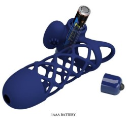 Giann Inel Vibrator cu Mânecă din Silicon Albastru