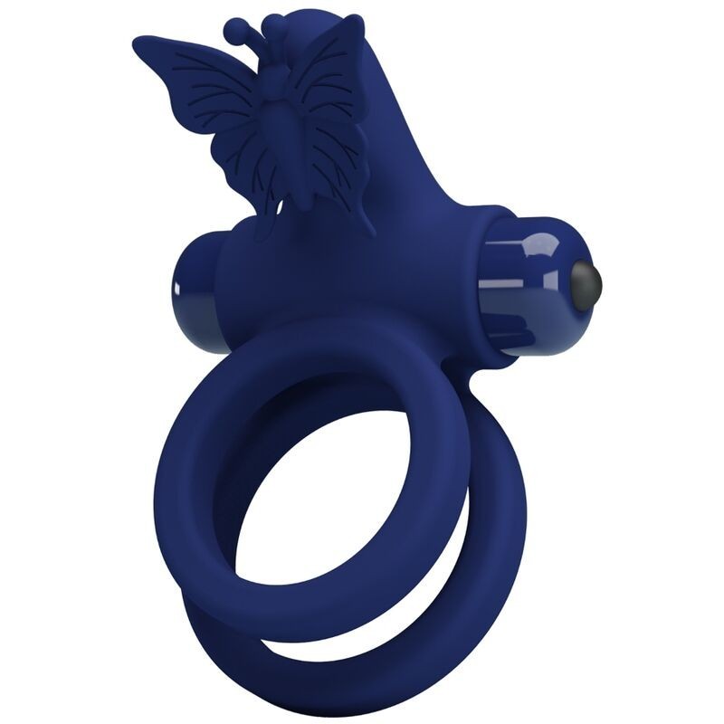 Jamele Anel Duplo Com Vibração & Estimulador Borboleta Azul