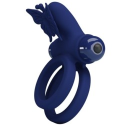 Jamele Dubbele Ring met Vibratie & Vlinder Stimulator Blauw