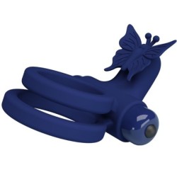 Jamele Anel Duplo Com Vibração & Estimulador Borboleta Azul