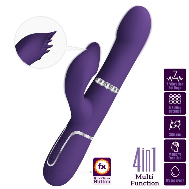 Zalin Rabbit Vibrators ar pērlītēm 4 vienā, violetā krāsā