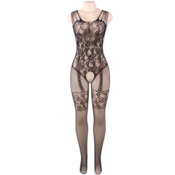 Bodystocking Z Otwartym Krokiem Kwiaty S/L