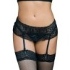 Zwarte L/Xl bloemen kousenband en string set
