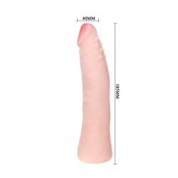 Realistiškas 19 cm odos pojūčio silikoninis dildo, spalva parenkama atsitiktinai.