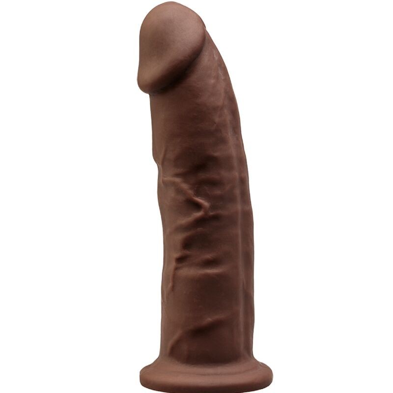 Modelis 2 Realistiškas varpos formos premium silikoninis Silexpan rudos spalvos dildo 23 cm