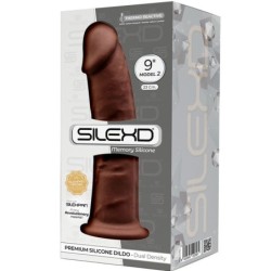 Modelis 2 Realistiškas varpos formos premium silikoninis Silexpan rudos spalvos dildo 23 cm