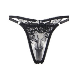 945237 Soutien-gorge + Culotte avec Jarretière Design Floral Noir S/M