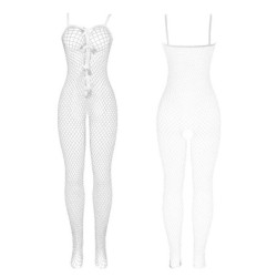 951740 Bodystocking Crotchless Net met Strikken Wit One Size