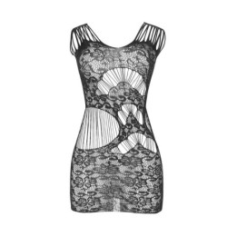 951771 Langes Kleid mit offenem Rücken aus Netzstoff Schwarz Einheitsgröße