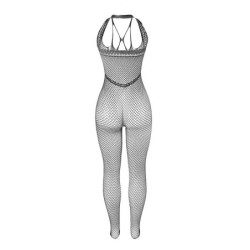 951788 Bodystocking Lung cu Plasă, Bretele pe Piept și Spate Negru Mărime Unică