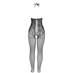 951849 Netz-Bodystocking mit offenen Cups und Neckholder Schwarz Einheitsgröße