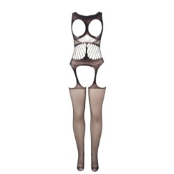 951900 Bodystocking Crotchless Med Net Med Kop Og Åbne Skuldre Sort One Size