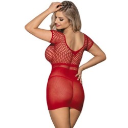 951924 Kurzes, rotes Häkelnetz-Kleid Einheitsgröße