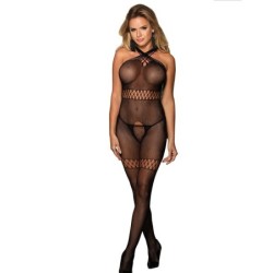951948 Bodystocking i Net med Krydsede Halsstropper Sort One Size