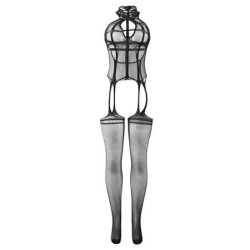 951986 Bodystocking Crotchless De Reixeta Amb Estampats Al Coll Negre Talla Única